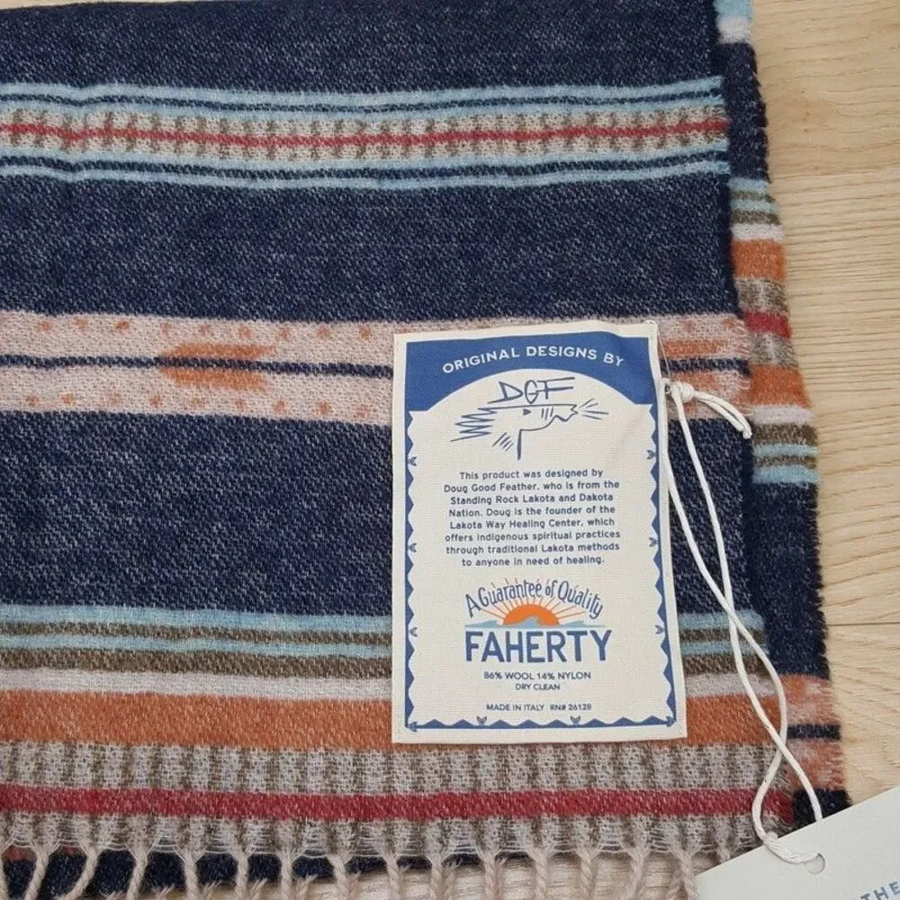 FAHERTY Scarf Tan Blue Brown Wool Blend Doug Goodfeather Eldorado
